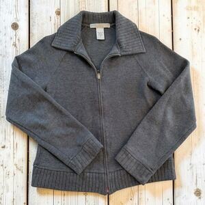 Geoffrey Beene Sport Gray Full Zip Cotton Cardigan Sweater Womens Small Raglan